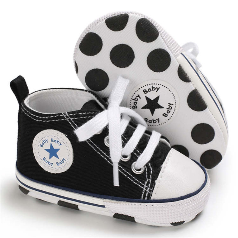 First Walker Canvas shoes crib Baby High Top Ankle shoes Boy and Girl Black